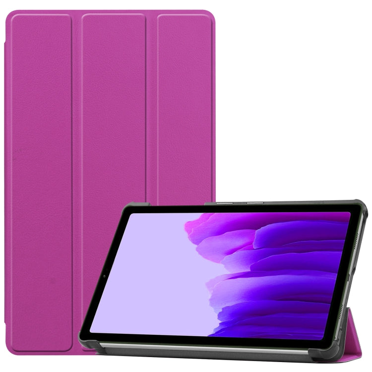 Purple Three-Folding Leather Case for Samsung Galaxy Tab A7 Lite T225 with Custer Pattern and Horizontal Flip Design