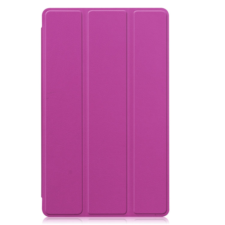 Purple Three-Folding Leather Case for Samsung Galaxy Tab A7 Lite T225 with Custer Pattern and Horizontal Flip Design