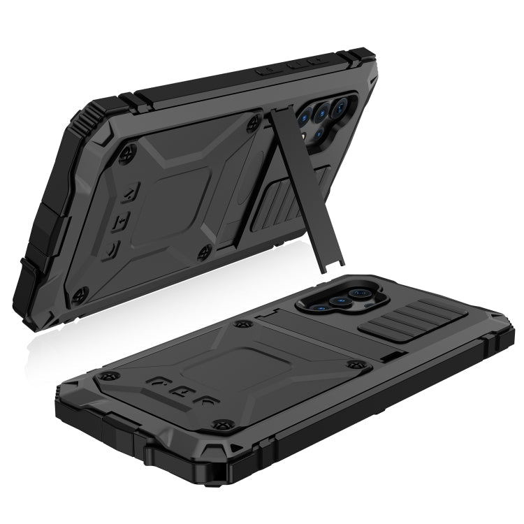 R-JUST Waterproof Shockproof Dustproof Metal + Silicone Protective Case with Holder for Samsung Galaxy A32 4G (Black)