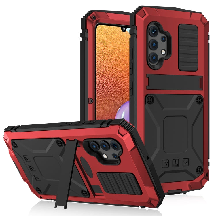 Waterproof Shockproof Dustproof Metal + Silicone Protective Case with Holder for Samsung Galaxy A32 4G (Red)
