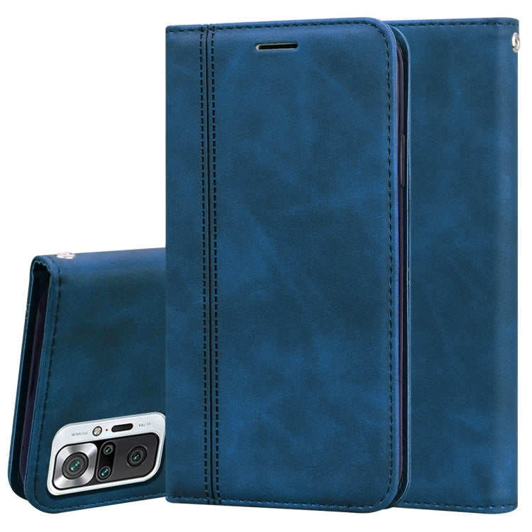 Blue Magnetic Horizontal Flip PU Leather Case for Xiaomi Redmi Note 10 Pro with Card Slot & Lanyard