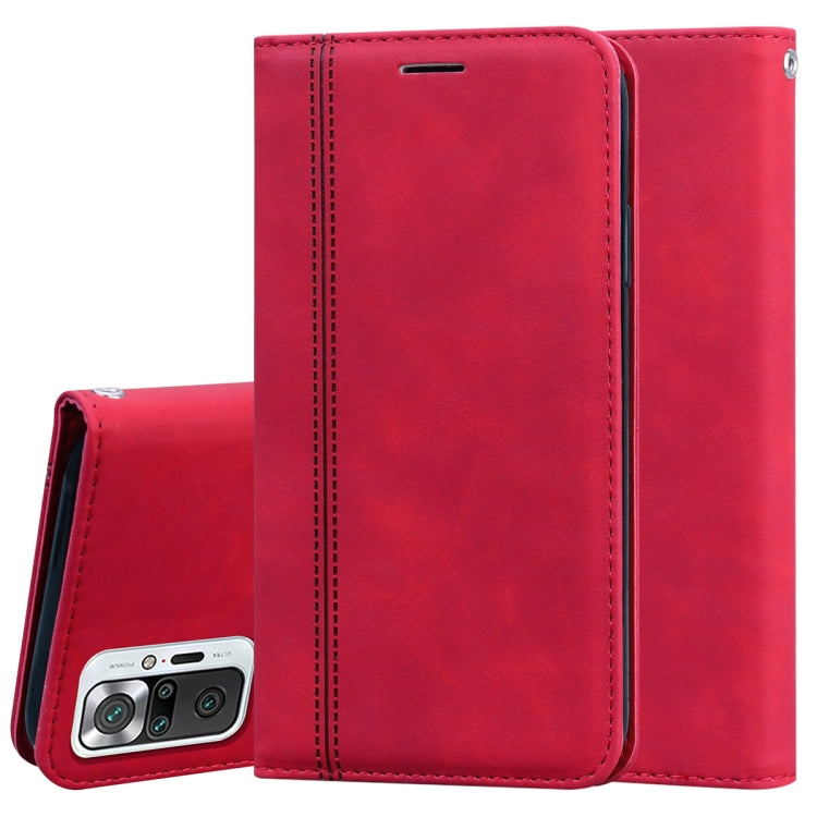 Red Frosted Business Magnetic Horizontal Flip PU Leather Case for Xiaomi Redmi Note 10 Pro