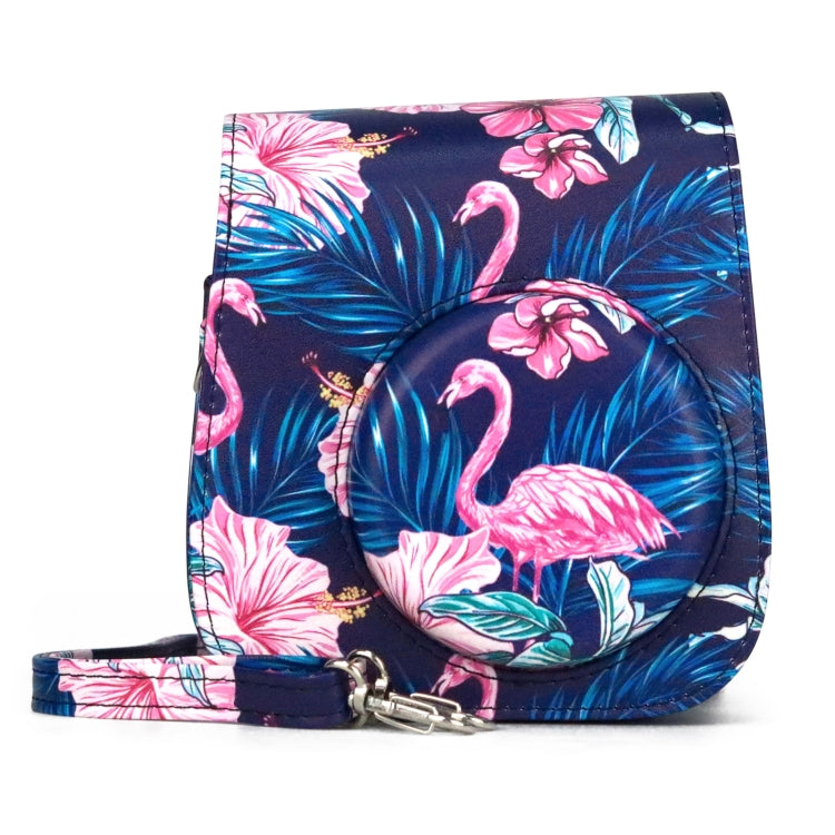 Flamingo Pattern Camera Bag for Fujifilm Instax Mini 11 (Black Background) with Shoulder Strap