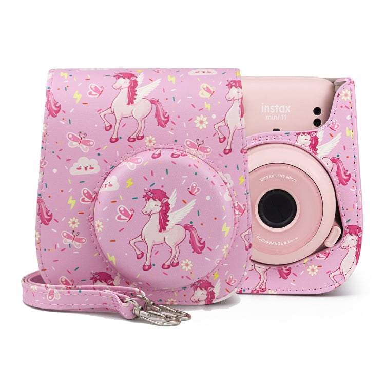 Pink Fly Horse Painted Series Camera Bag with Shoulder Strap for Fujifilm Instax Mini 11