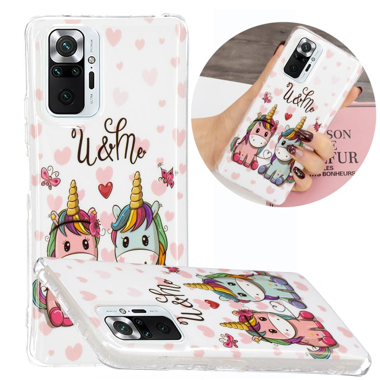 Luminous TPU Protective Case for Xiaomi Redmi Note 10 Pro - Couple Unicorn Design