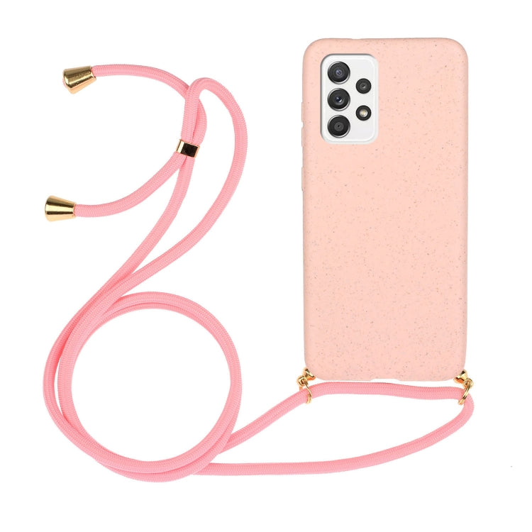 Wheat Straw + TPU Protective Case with Lanyard for Samsung Galaxy A52 5G / 4G (Pink)