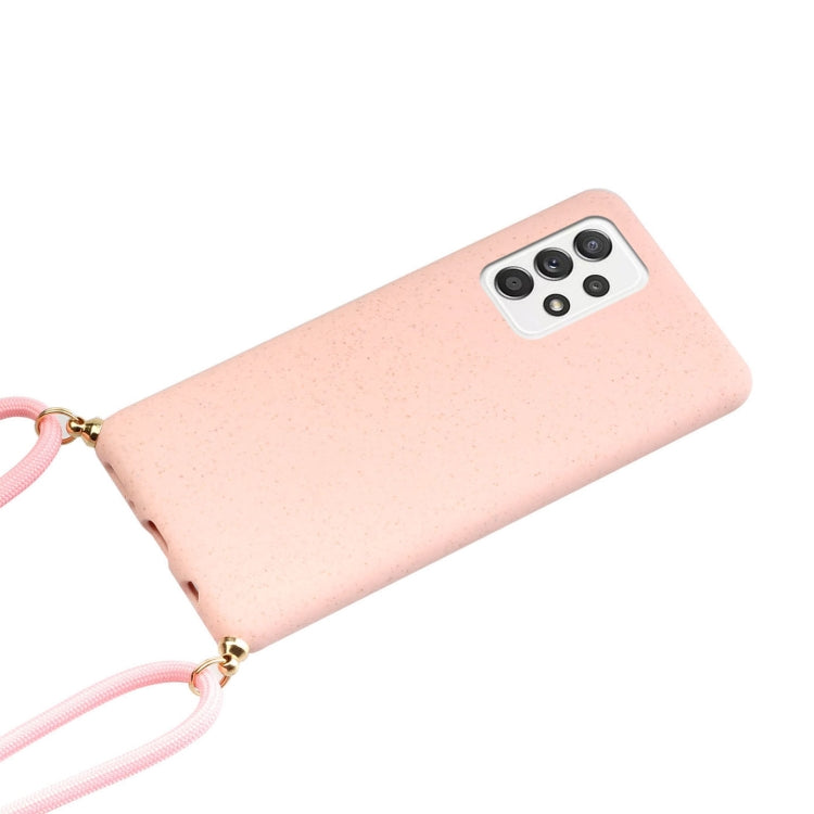 Wheat Straw + TPU Protective Case with Lanyard for Samsung Galaxy A52 5G / 4G (Pink)