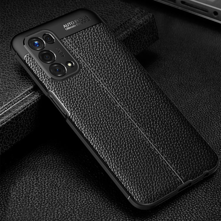OPPO A74 5G Black Litchi Texture TPU Shockproof Case with Signal Reception