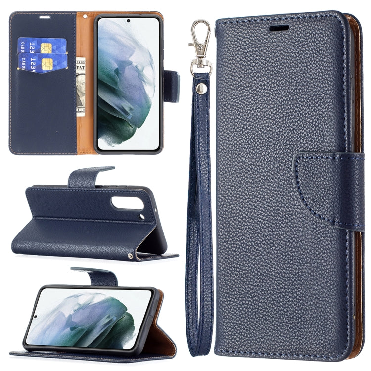 Samsung Galaxy S21 FE / S21 Lite Dark Blue Leather Flip Case with Holder & Card Slots & Wallet & Lanyard