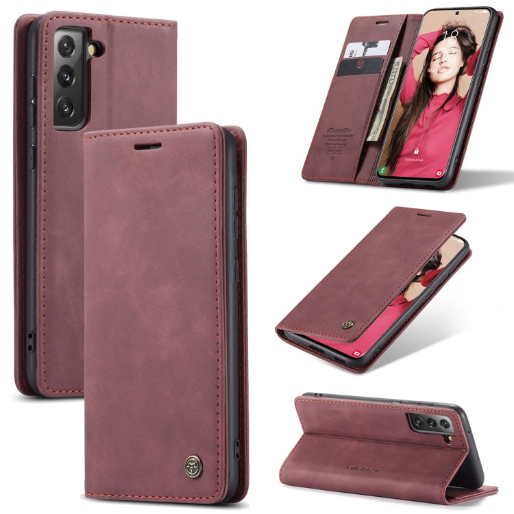 CaseMe 013 Multifunctional Horizontal Flip Leather Case for Samsung Galaxy S21 FE with Card Slot & Wallet (Wine Red)