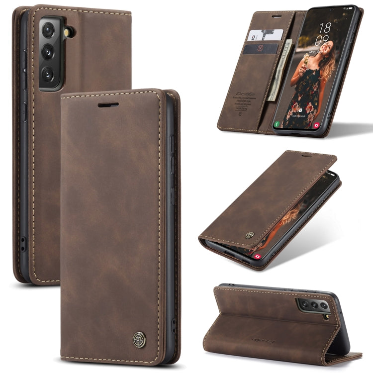 CaseMe 013 Multifunctional Horizontal Flip Leather Case for Samsung Galaxy S21 FE (Coffee)