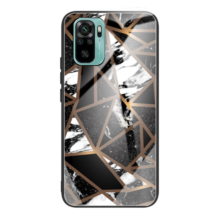 Abstract Marble Pattern Glass Protective Case for Xiaomi Redmi Note 10 (Rhombus Black)