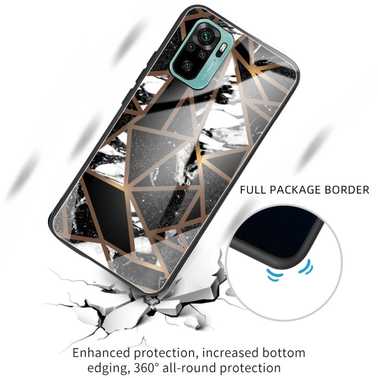 Abstract Marble Pattern Glass Protective Case for Xiaomi Redmi Note 10 (Rhombus Black)