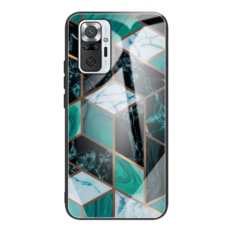 Marble Pattern Glass Protective Case for Xiaomi Redmi Note 10 Pro/Note 10 Pro Max (Rhombus Dark Green)