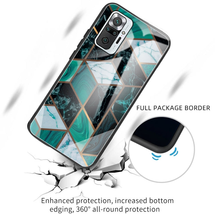 Marble Pattern Glass Protective Case for Xiaomi Redmi Note 10 Pro/Note 10 Pro Max (Rhombus Dark Green)