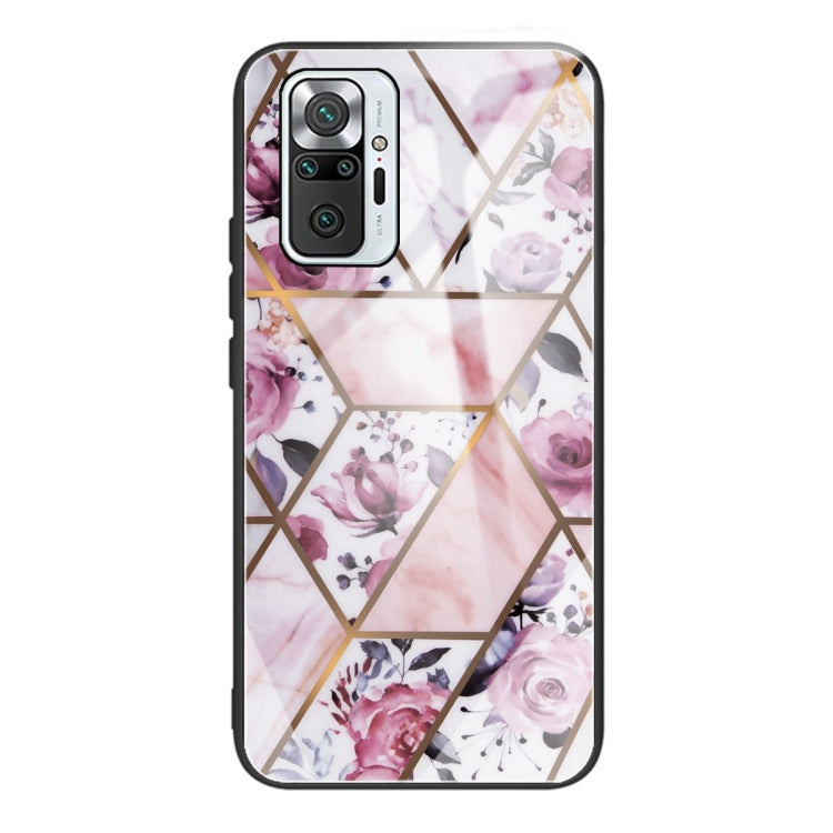 Abstract Marble Pattern Glass Protective Case for Xiaomi Redmi Note 10 Pro / Note 10 Pro Max (Rhombus Rose)