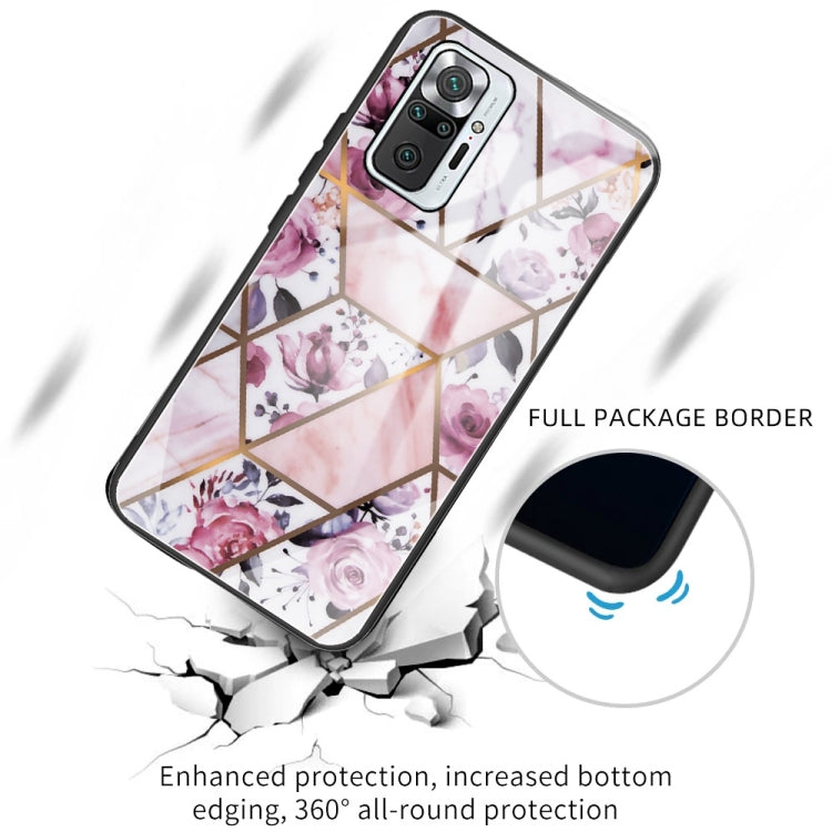 Abstract Marble Pattern Glass Protective Case for Xiaomi Redmi Note 10 Pro / Note 10 Pro Max (Rhombus Rose)