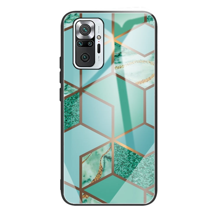 Abstract Marble Pattern Glass Protective Case for Xiaomi Redmi Note 10 Pro / Note 10 Pro Max (Rhombus Green)