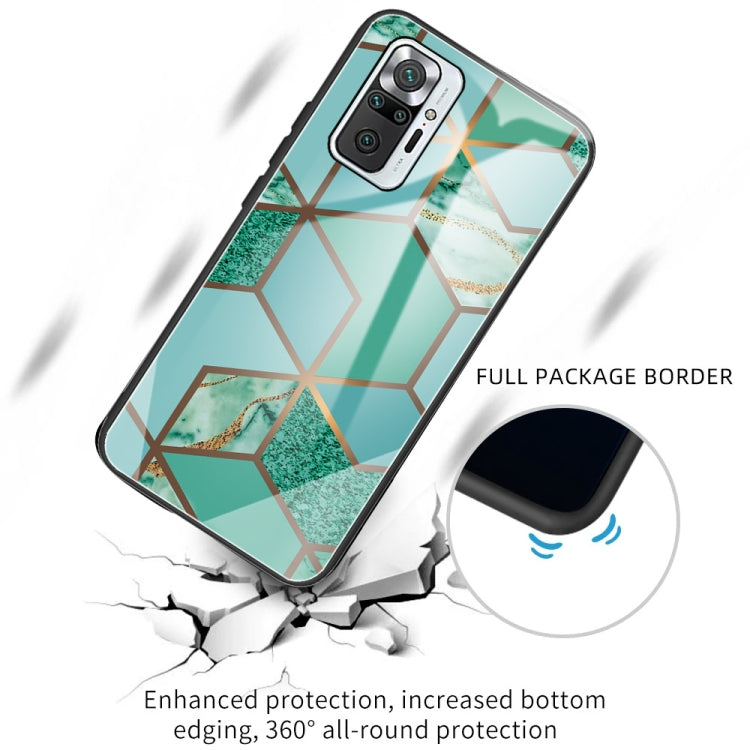 Abstract Marble Pattern Glass Protective Case for Xiaomi Redmi Note 10 Pro / Note 10 Pro Max (Rhombus Green)