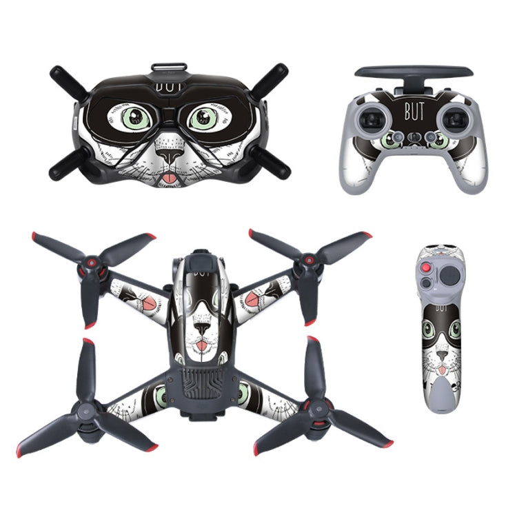 Sunnylife 4 in 1 Big Face Cat Design PVC Anti-Scratch Decal Skin Wrap Stickers Kits for DJI FPV Drone, Goggles V2, Remote Control & Rocker