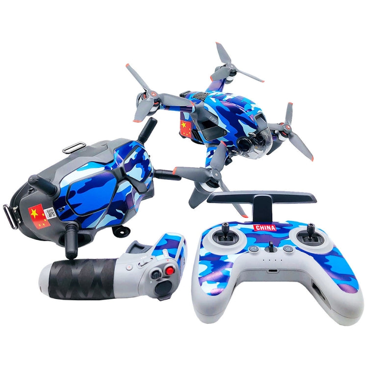Camouflage Blue Waterproof Anti-Scratch Decal Skin Wrap Stickers for DJI FPV Drone & Goggles V2 & Remote Control & Rocker