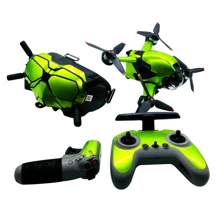 FPV-TZ-SF 4 in 1 Waterproof Anti-Scratch Decal Skin Wrap Stickers for DJI FPV Drone & Goggles V2 & Remote Control (Fluorescent Green)