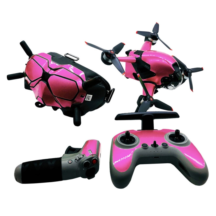 4 in 1 Fluorescent Pink Decal Skin Wrap Stickers for DJI FPV Drone & Goggles V2 & Remote Control & Rocker