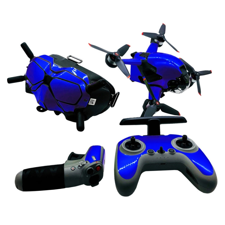 4 in 1 Waterproof Anti-Scratch Decal Skin Wrap Stickers for DJI FPV Drone & Goggles V2 & Remote Control & Rocker in Fluorescent Blue