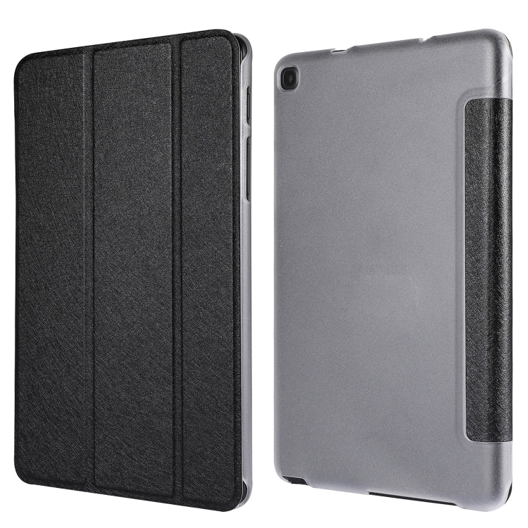 Silk Texture Three-fold Horizontal Flip Leather Case with Holder For Samsung Galaxy Tab A7 Lite 8.7 T220 / T225(Black)
