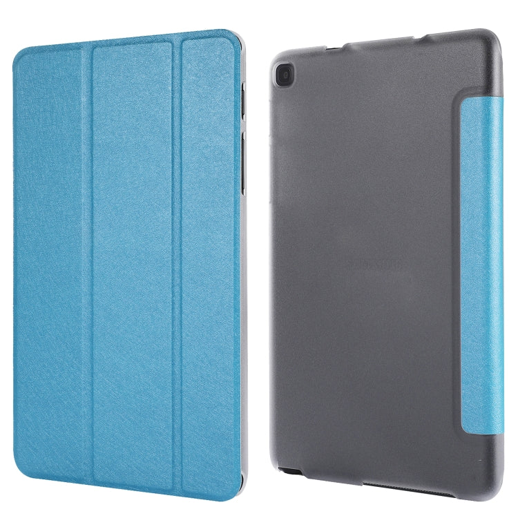 Silk Texture Three-fold Horizontal Flip Leather Case with Holder For Samsung Galaxy Tab A7 Lite 8.7 T220 / T225(Sky Blue)