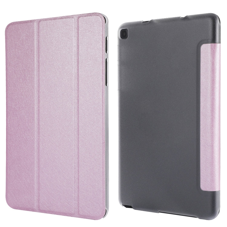 Silk Texture Three-fold Horizontal Flip Leather Case with Holder For Samsung Galaxy Tab A7 Lite 8.7 T220 / T225(Pink)