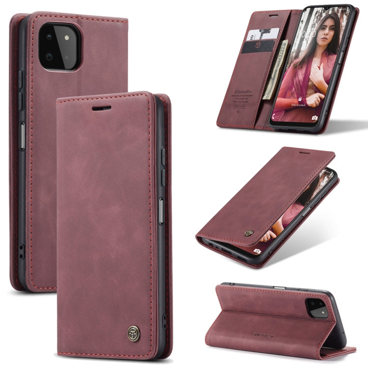 CaseMe 013 Multi-Functional Leather Flip Case for Samsung Galaxy A22 5G (Wine Red)