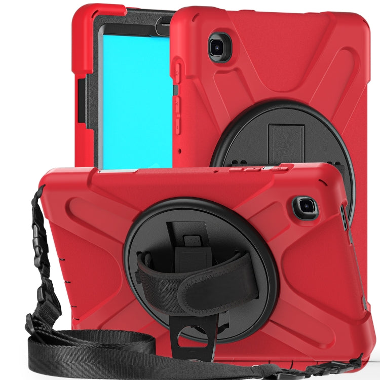 Samsung Galaxy Tab A7 Lite T220 / T225 Protective Case with Holder & Shoulder Strap in Red Silicone + PC