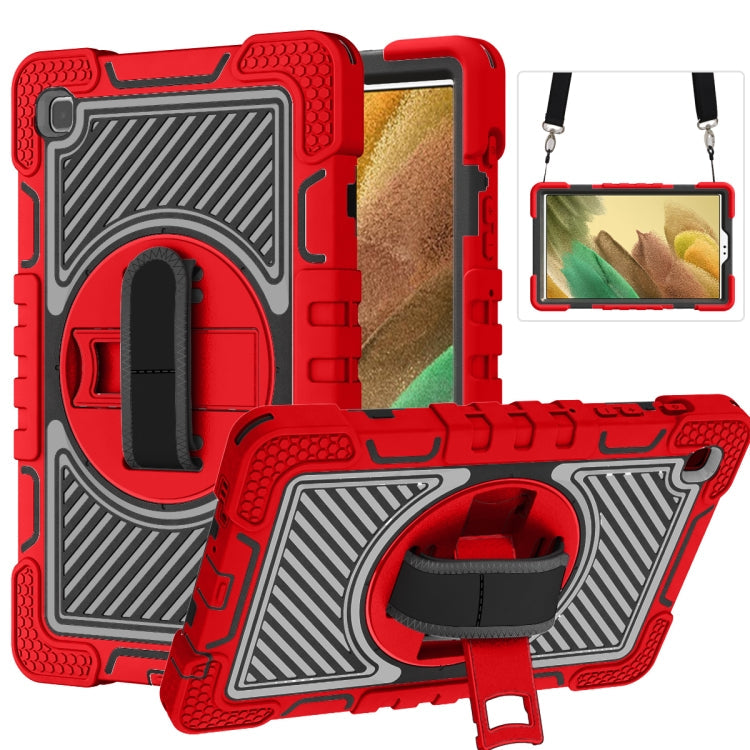 360 Degree Rotation Contrast Color Shockproof Silicone + PC Case for Samsung Galaxy Tab A7 Lite T220/T225 (Red+Black) with Holder & Straps