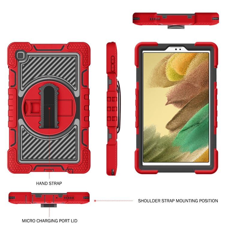 360 Degree Rotation Contrast Color Shockproof Silicone + PC Case for Samsung Galaxy Tab A7 Lite T220/T225 (Red+Black) with Holder & Straps