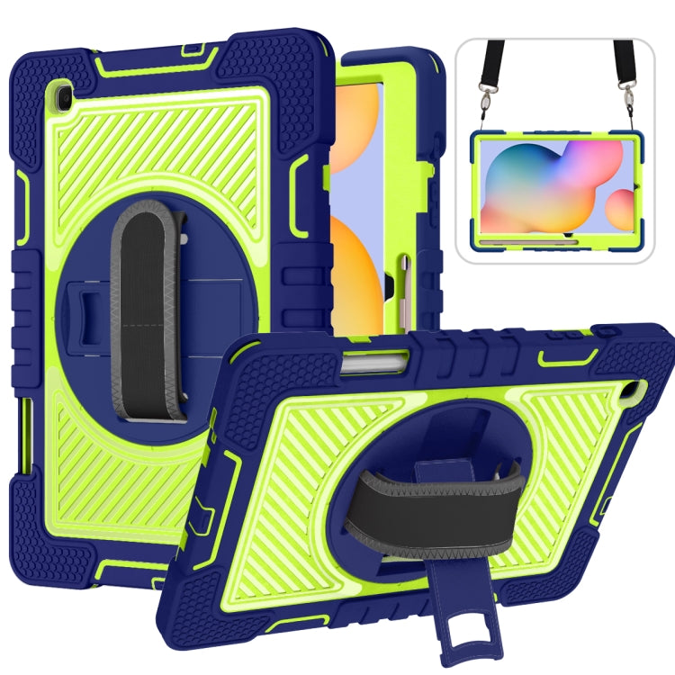 360 Degree Rotation Shockproof Case with Holder & Hand Grip Strap for Samsung Galaxy Tab S6 Lite P610/P615 (Navy+Yellow Green)