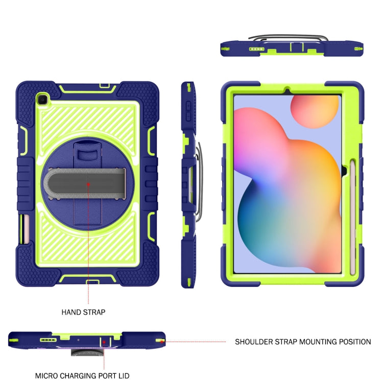 360 Degree Rotation Shockproof Case with Holder & Hand Grip Strap for Samsung Galaxy Tab S6 Lite P610/P615 (Navy+Yellow Green)