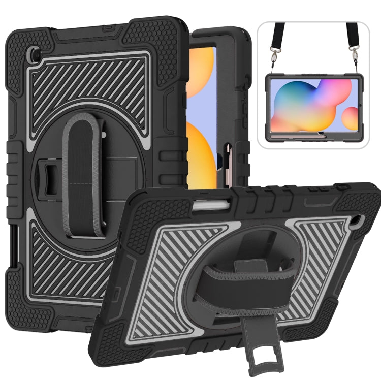 360 Degree Rotation Shockproof Case for Samsung Galaxy Tab S6 Lite with Holder & Straps (Black)