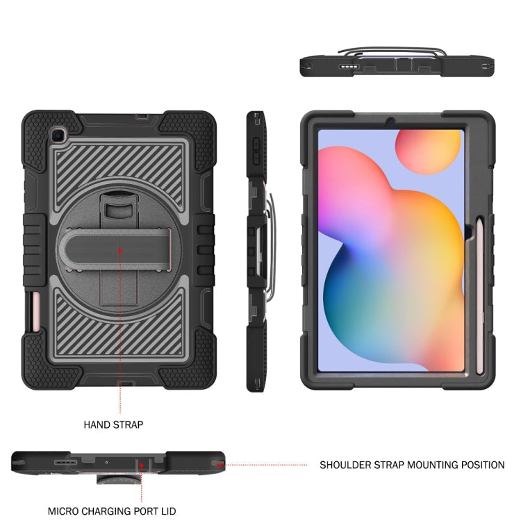 360 Degree Rotation Shockproof Case for Samsung Galaxy Tab S6 Lite with Holder & Straps (Black)