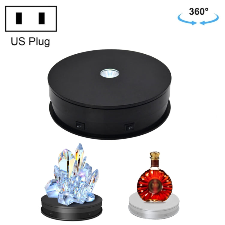 20cm Electric Rotating Display Stand with LED Light and Noise Reduction - Black