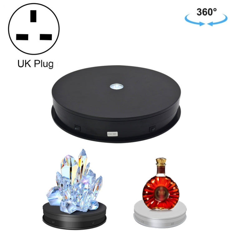 30cm Electric Rotating Turntable Display Stand with LED Light and UK Plug (Black)