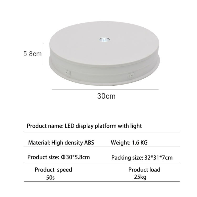 30cm Electric Rotating Turntable Display Stand with LED Light and AU Plug