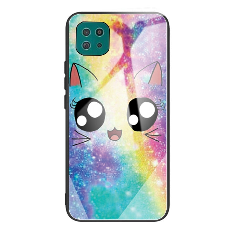 Colorful Painted Glass Shockproof Protective Case for Samsung Galaxy A22 5G (Big Eyes Animal Design)