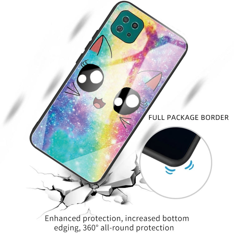 Colorful Painted Glass Shockproof Protective Case for Samsung Galaxy A22 5G (Big Eyes Animal Design)