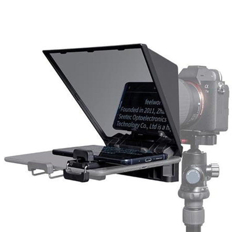 FEELWORLD TP2 Portable Teleprompter with Bluetooth Remote Control and Lens Adapter Ring for Mobile Phones, Tablets, and SLR Cameras up to 8 inches