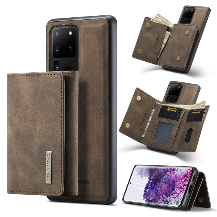 DG.MING M1 Series 3-Fold Multi Card Wallet + Magnetic Back Cover Shockproof Case for Samsung Galaxy S20 Ultra with Holder Function
