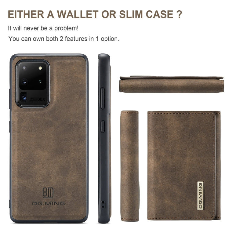 DG.MING M1 Series 3-Fold Multi Card Wallet + Magnetic Back Cover Shockproof Case for Samsung Galaxy S20 Ultra with Holder Function