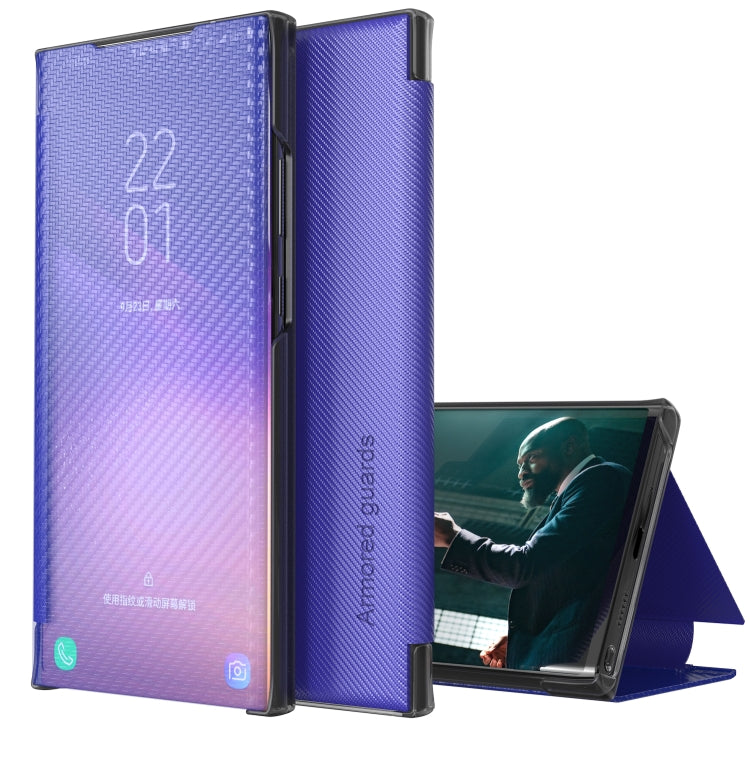 Blue Carbon Fiber Flip Leather Case for Xiaomi Redmi Note 10 Pro with Touch Call Display