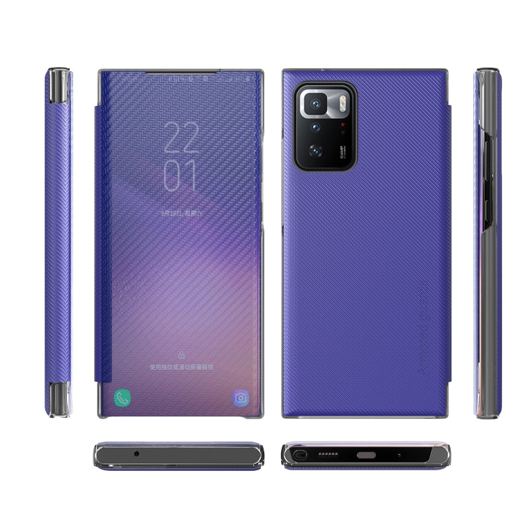 Blue Carbon Fiber Flip Leather Case for Xiaomi Redmi Note 10 Pro with Touch Call Display