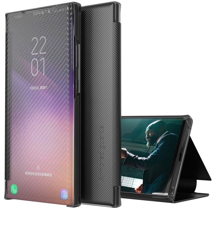 Samsung Galaxy S21 FE Carbon Fiber Leather Flip Case - Black